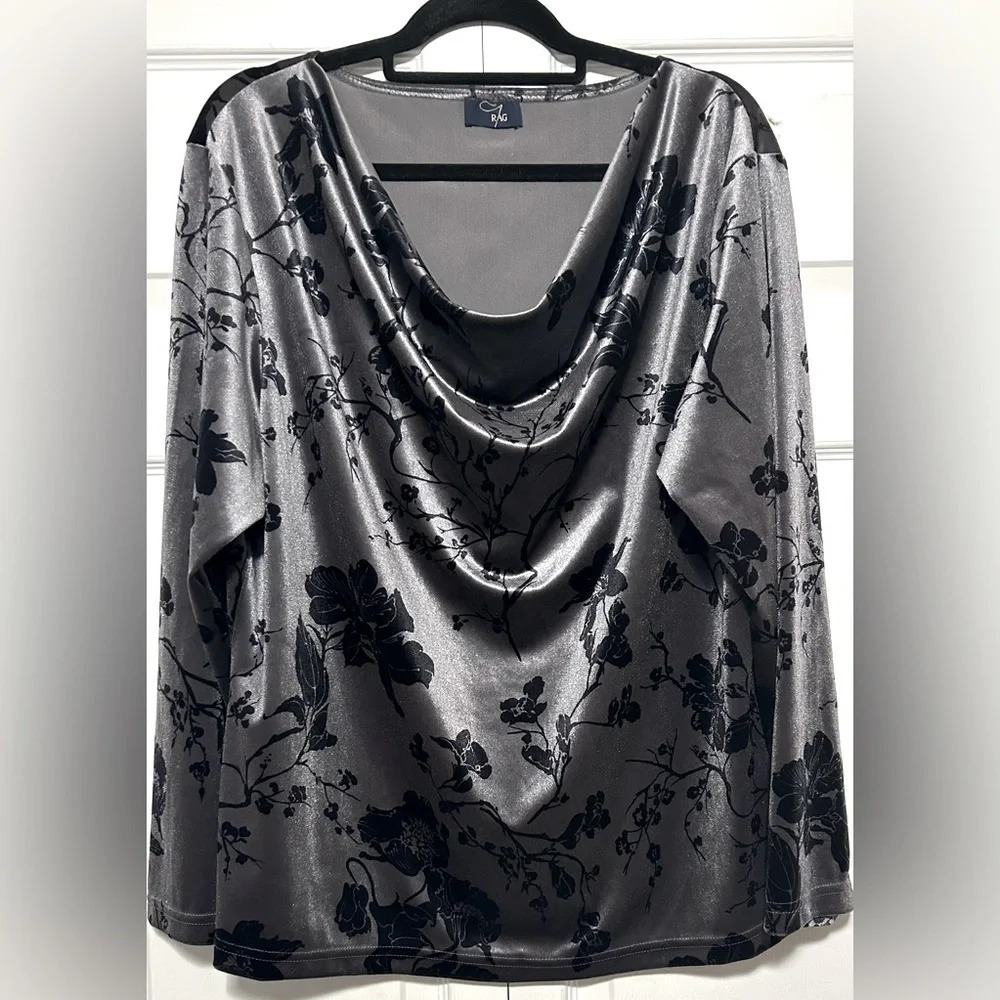 RAG Womens Velvet Floral Paisley Long Sleeve Tunic Top XXL Velour Soft